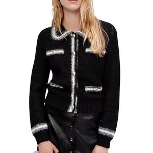 Maje moopy mohair & wool contrast trim knit collared cardigan FINAL PRICE
